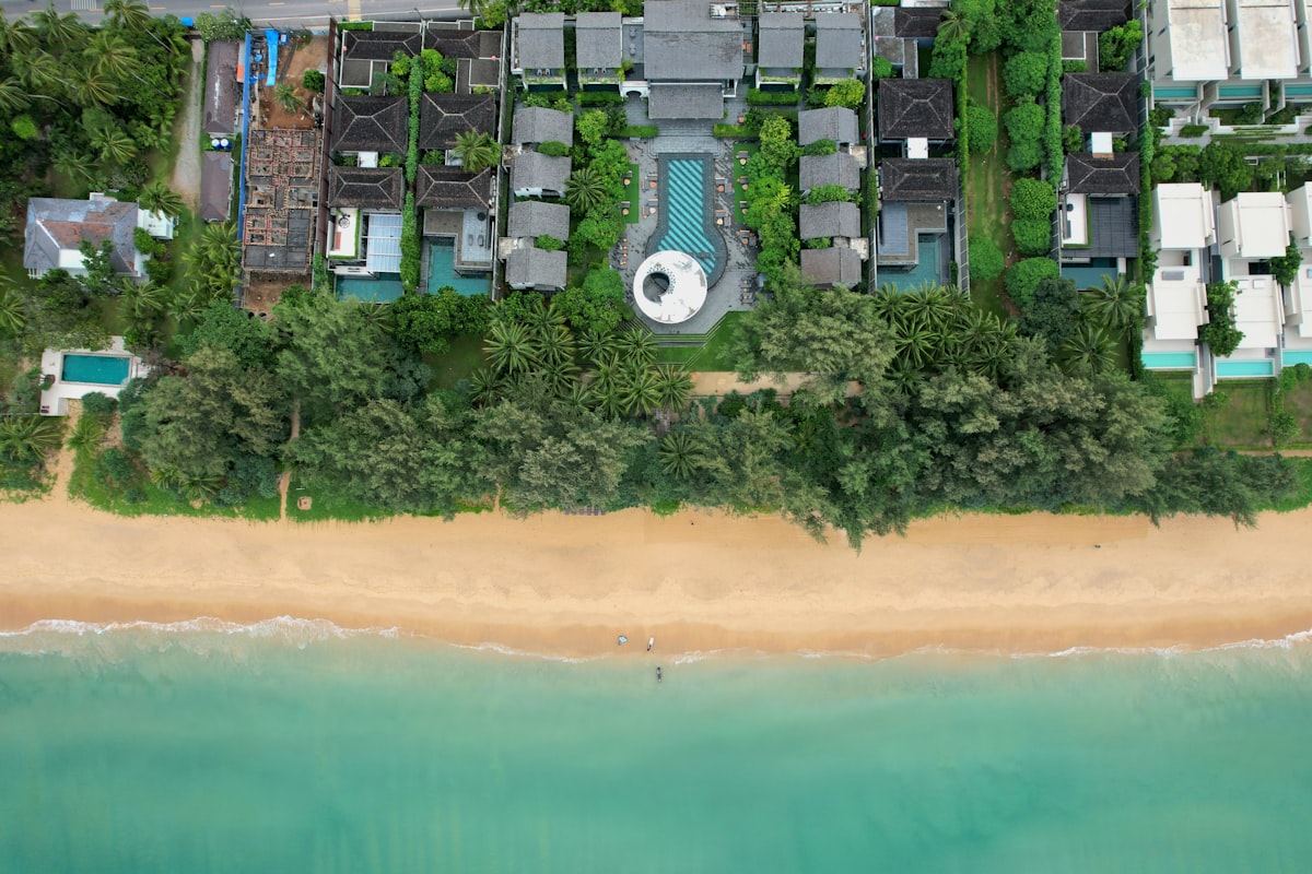A Koh Samui beachfront estate seen whole from above