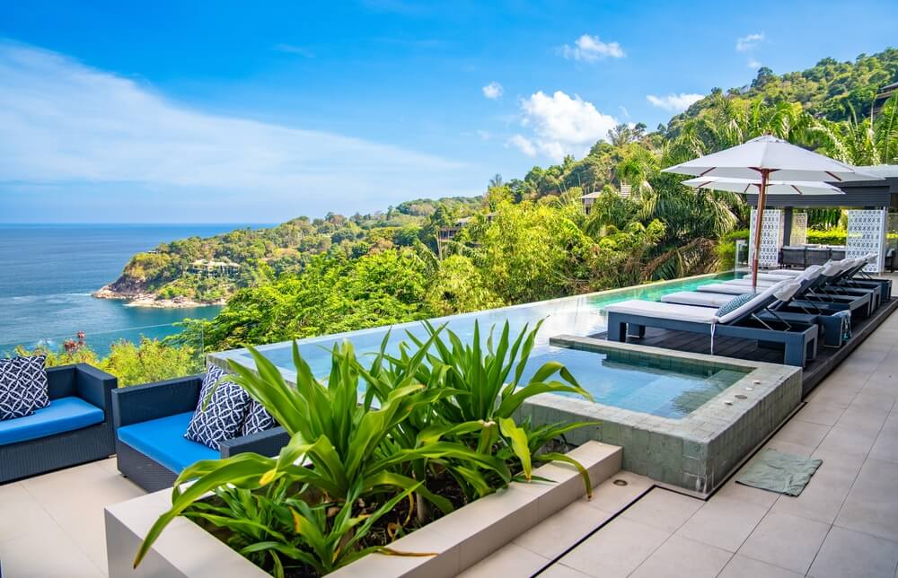 A private villa terrace in Koh Samui looking out over the water